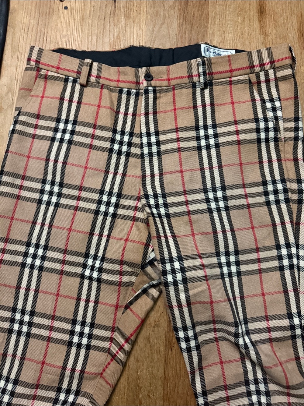 Burberry Tan Plaid Chinos with Black & White Windowpane - Picture 2 of 5